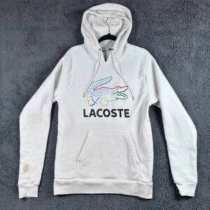 Lacoste Hoodie Mens XL Sweatshirt Pullover White Crocodile Preppy